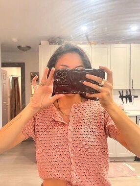Jenny Pink Crochet Cardigan Like New